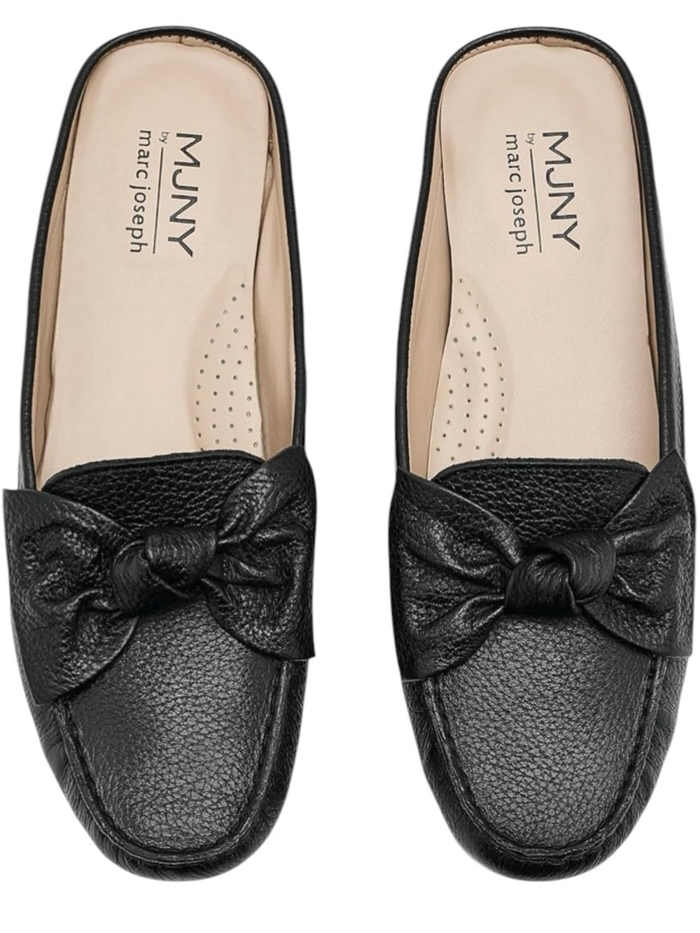 Marc Joseph MJNY Black Leather Slip-On Moccasin Mule Diane Bow Size 9.5 Classic